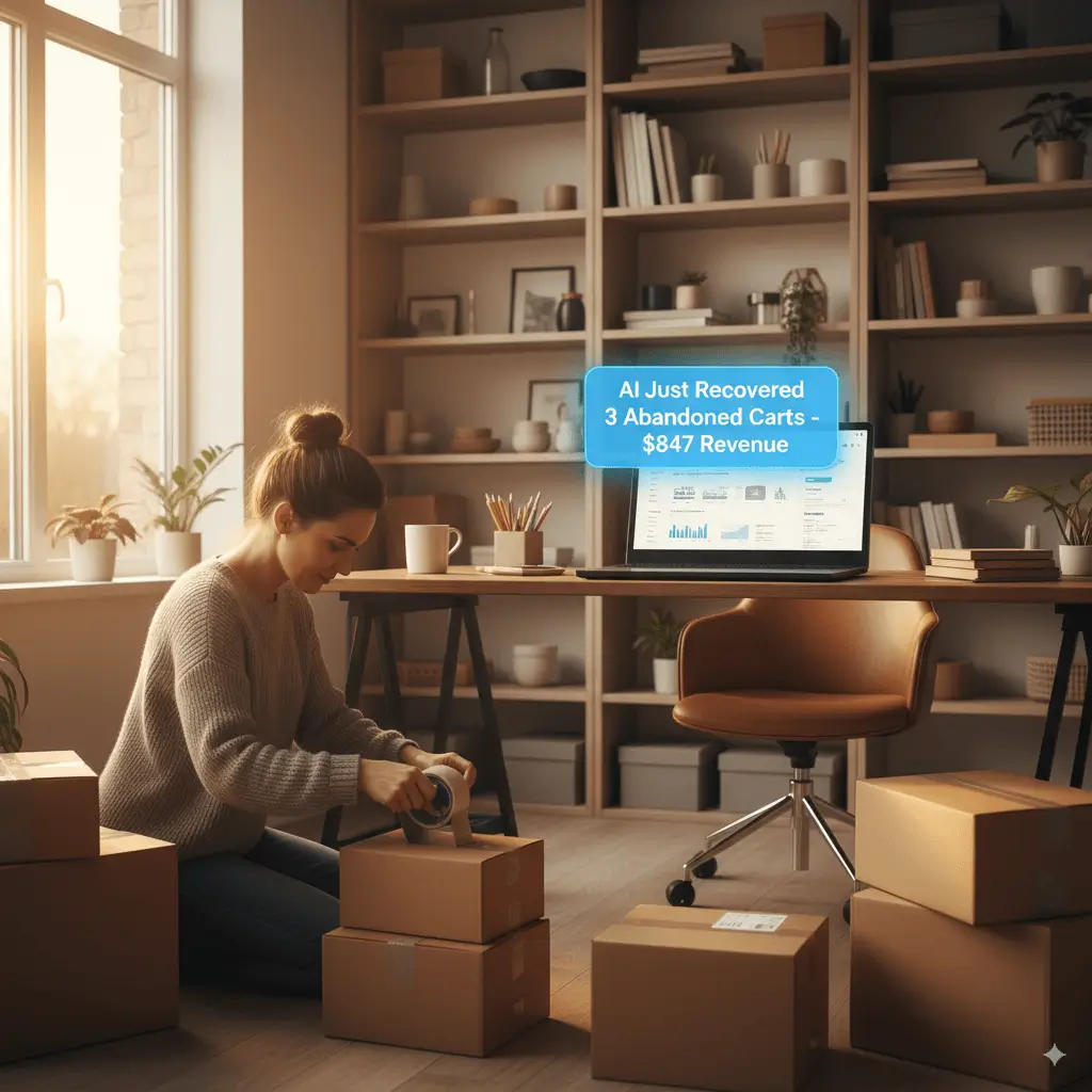 E-commerce entrepreneur with recovered cart revenue notification